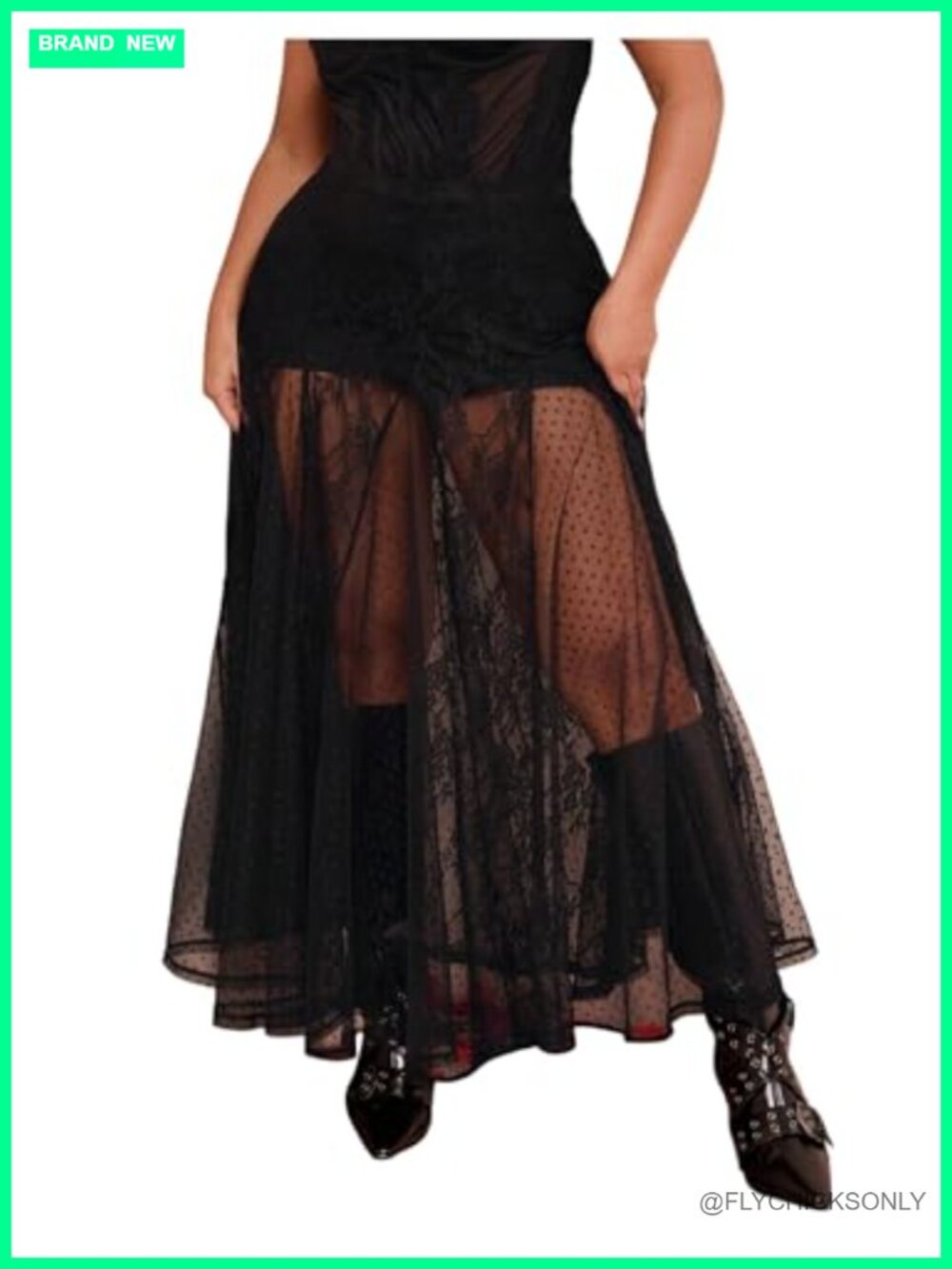 Women's Plus Size Lace Mesh Sheer Flowy A-Line Maxi Skirt